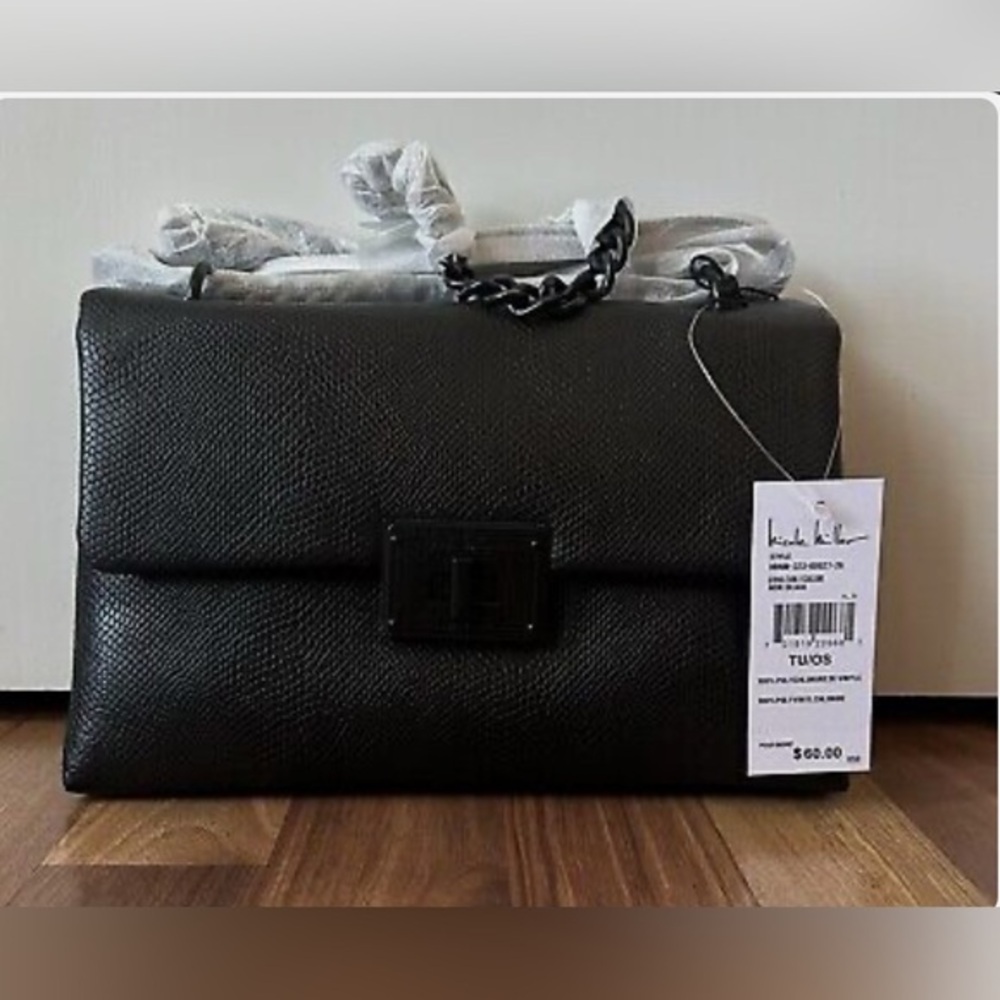 Nicole Miller Black Snake Skin Crossbody Purse NWT